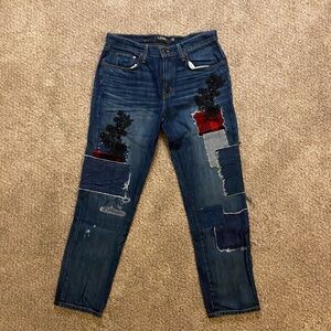 Ralph Lauren Blue Patchwork Cropped Straight Leg Jeans